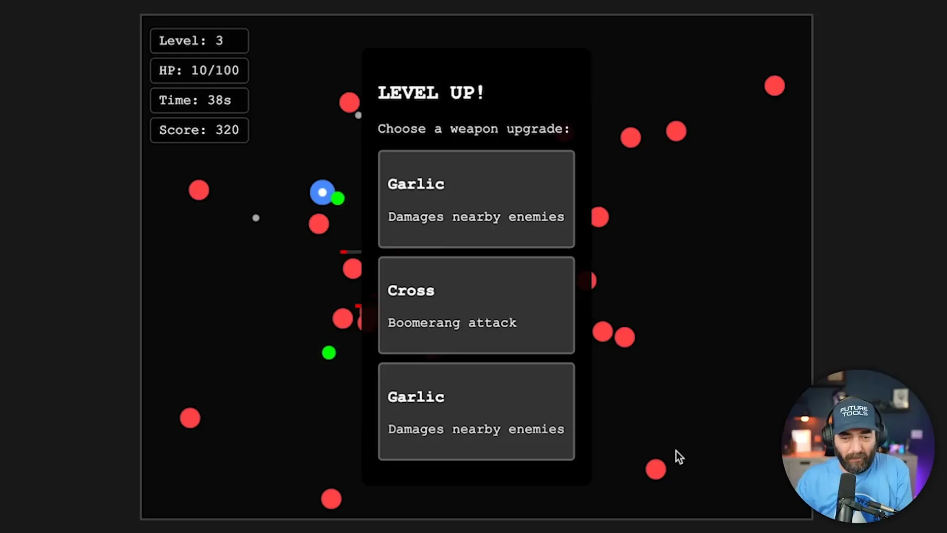 Vampire Survivors clone gameplay generated by GLM 4.5